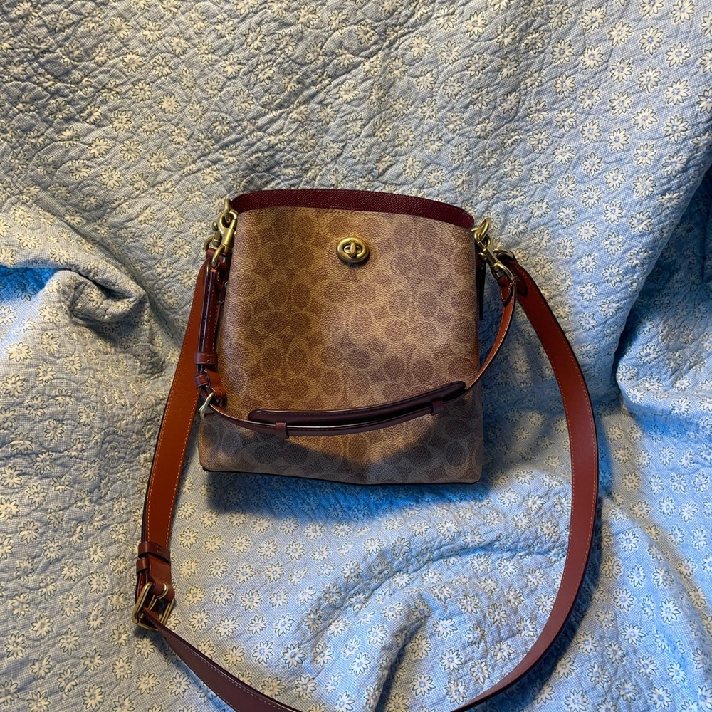 Coach Brown and Maroon Leather Shoulder Bag